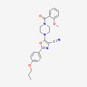 molecular formula C25H26N4O4 B2978452 5-(4-(2-甲氧基苯甲酰基)哌嗪-1-基)-2-(4-丙氧基苯基)恶唑-4-甲腈 CAS No. 946377-98-6
