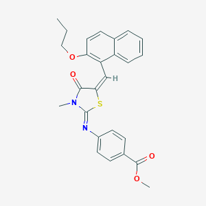 molecular formula C26H24N2O4S B297846 Methyl 4-({3-methyl-4-oxo-5-[(2-propoxy-1-naphthyl)methylene]-1,3-thiazolidin-2-ylidene}amino)benzoate 