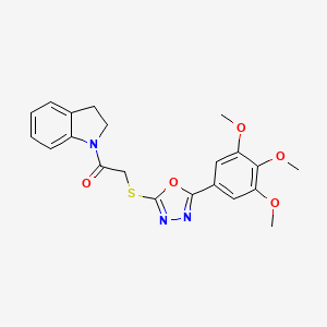 molecular formula C21H21N3O5S B2978470 1-(2,3-Dihydroindol-1-yl)-2-[[5-(3,4,5-trimethoxyphenyl)-1,3,4-oxadiazol-2-yl]sulfanyl]ethanone CAS No. 460732-97-2
