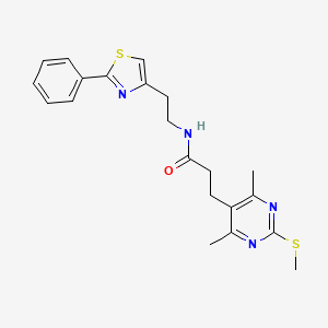 molecular formula C21H24N4OS2 B2978491 3-[4,6-dimethyl-2-(methylsulfanyl)pyrimidin-5-yl]-N-[2-(2-phenyl-1,3-thiazol-4-yl)ethyl]propanamide CAS No. 1428001-32-4