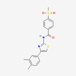 molecular formula C19H18N2O3S2 B2978496 N-(4-(3,4-二甲苯基)噻唑-2-基)-4-(甲磺酰基)苯甲酰胺 CAS No. 879838-83-2