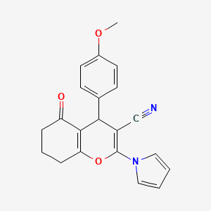 molecular formula C21H18N2O3 B2978502 4-(4-methoxyphenyl)-5-oxo-2-(1H-pyrrol-1-yl)-5,6,7,8-tetrahydro-4H-chromene-3-carbonitrile CAS No. 339100-59-3