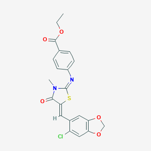 molecular formula C21H17ClN2O5S B297851 Ethyl 4-({5-[(6-chloro-1,3-benzodioxol-5-yl)methylene]-3-methyl-4-oxo-1,3-thiazolidin-2-ylidene}amino)benzoate 