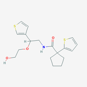 molecular formula C18H23NO3S2 B2978530 N-(2-(2-hydroxyethoxy)-2-(thiophen-3-yl)ethyl)-1-(thiophen-2-yl)cyclopentanecarboxamide CAS No. 2034615-98-8