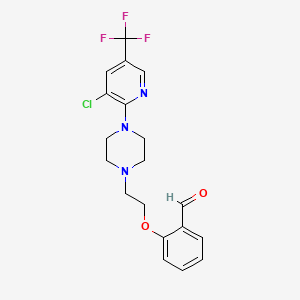 molecular formula C19H19ClF3N3O2 B2978544 2-(2-{4-[3-Chloro-5-(trifluoromethyl)pyridin-2-yl]piperazin-1-yl}ethoxy)benzaldehyde CAS No. 338408-89-2