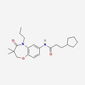 molecular formula C22H32N2O3 B2978549 3-cyclopentyl-N-(3,3-dimethyl-4-oxo-5-propyl-2,3,4,5-tetrahydrobenzo[b][1,4]oxazepin-7-yl)propanamide CAS No. 921521-34-8