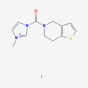 molecular formula C12H14IN3OS B2978561 3-methyl-1-{4H,5H,6H,7H-thieno[3,2-c]pyridine-5-carbonyl}-1H-imidazol-3-ium iodide CAS No. 1224101-97-6