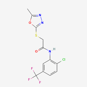 molecular formula C12H9ClF3N3O2S B2978562 N-[2-chloro-5-(trifluoromethyl)phenyl]-2-[(5-methyl-1,3,4-oxadiazol-2-yl)sulfanyl]acetamide CAS No. 897805-05-9
