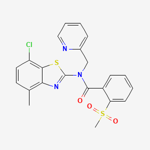 molecular formula C22H18ClN3O3S2 B2978564 N-(7-氯-4-甲基苯并[d]噻唑-2-基)-2-(甲磺酰基)-N-(吡啶-2-基甲基)苯甲酰胺 CAS No. 886947-83-7
