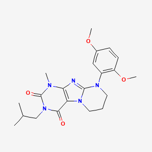 molecular formula C21H27N5O4 B2978575 9-(2,5-二甲氧基苯基)-1-甲基-3-(2-甲基丙基)-7,8-二氢-6H-嘌呤[7,8-a]嘧啶-2,4-二酮 CAS No. 923408-37-1