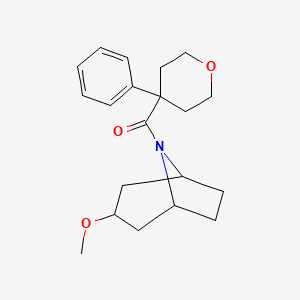 molecular formula C20H27NO3 B2978583 ((1R,5S)-3-methoxy-8-azabicyclo[3.2.1]octan-8-yl)(4-phenyltetrahydro-2H-pyran-4-yl)methanone CAS No. 2320177-41-9