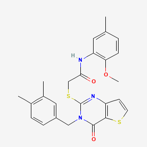 molecular formula C25H25N3O3S2 B2978584 2-{[3-(3,4-dimethylbenzyl)-4-oxo-3,4-dihydrothieno[3,2-d]pyrimidin-2-yl]sulfanyl}-N-(2-methoxy-5-methylphenyl)acetamide CAS No. 1252851-93-6