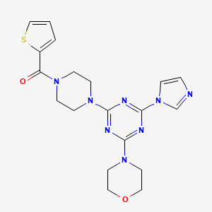 molecular formula C19H22N8O2S B2978587 (4-(4-(1H-imidazol-1-yl)-6-morpholino-1,3,5-triazin-2-yl)piperazin-1-yl)(thiophen-2-yl)methanone CAS No. 1171069-90-1