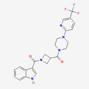 molecular formula C23H22F3N5O2 B2978591 (1-(1H-吲哚-3-羰基)氮杂环-3-基)(4-(5-(三氟甲基)吡啶-2-基)哌嗪-1-基)甲酮 CAS No. 1706406-57-6