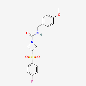 molecular formula C18H19FN2O4S B2978598 3-((4-fluorophenyl)sulfonyl)-N-(4-methoxybenzyl)azetidine-1-carboxamide CAS No. 1788676-93-6