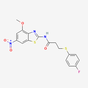 molecular formula C17H14FN3O4S2 B2978599 3-((4-fluorophenyl)thio)-N-(4-methoxy-6-nitrobenzo[d]thiazol-2-yl)propanamide CAS No. 896350-84-8