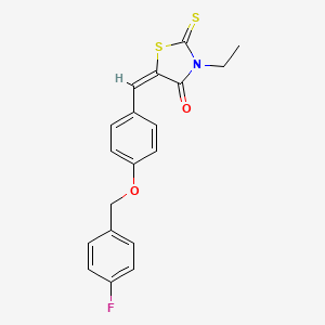molecular formula C19H16FNO2S2 B2978628 (5E)-3-ethyl-5-({4-[(4-fluorophenyl)methoxy]phenyl}methylidene)-2-sulfanylidene-1,3-thiazolidin-4-one CAS No. 301193-91-9