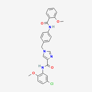 molecular formula C26H23ClN4O4 B2978631 N-(5-chloro-2-methoxyphenyl)-1-(4-(2-methoxybenzamido)benzyl)-1H-imidazole-4-carboxamide CAS No. 2034355-51-4
