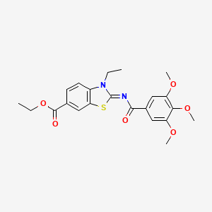molecular formula C22H24N2O6S B2978634 (E)-乙基3-乙基-2-((3,4,5-三甲氧基苯甲酰)亚氨基)-2,3-二氢苯并[d]噻唑-6-羧酸酯 CAS No. 1005723-80-7