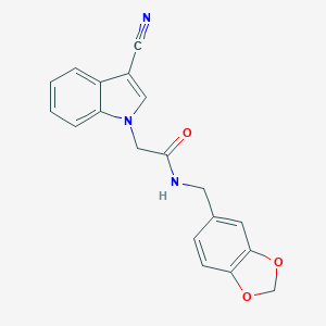 molecular formula C19H15N3O3 B297864 N-(1,3-benzodioxol-5-ylmethyl)-2-(3-cyano-1H-indol-1-yl)acetamide 