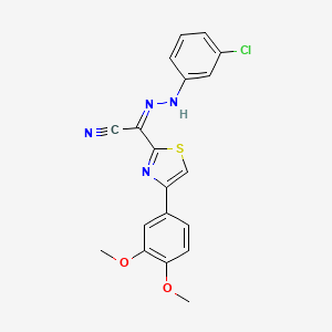 molecular formula C19H15ClN4O2S B2978646 (Z)-N'-(3-chlorophenyl)-4-(3,4-dimethoxyphenyl)thiazole-2-carbohydrazonoyl cyanide CAS No. 477190-25-3