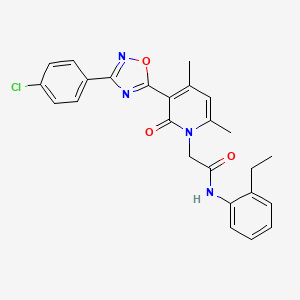 molecular formula C25H23ClN4O3 B2978659 2-(3-(3-(4-chlorophenyl)-1,2,4-oxadiazol-5-yl)-4,6-dimethyl-2-oxopyridin-1(2H)-yl)-N-(2-ethylphenyl)acetamide CAS No. 946254-81-5
