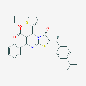 molecular formula C29H26N2O3S2 B297866 ethyl 2-(4-isopropylbenzylidene)-3-oxo-7-phenyl-5-(2-thienyl)-2,3-dihydro-5H-[1,3]thiazolo[3,2-a]pyrimidine-6-carboxylate 