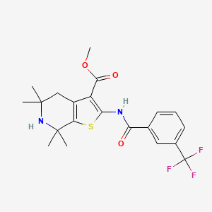 molecular formula C21H23F3N2O3S B2978662 Methyl 5,5,7,7-tetramethyl-2-(3-(trifluoromethyl)benzamido)-4,5,6,7-tetrahydrothieno[2,3-c]pyridine-3-carboxylate CAS No. 887900-50-7