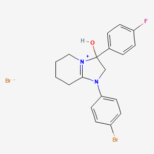 molecular formula C19H19Br2FN2O B2978663 1-(4-Bromophenyl)-3-(4-fluorophenyl)-3-hydroxy-2,3,5,6,7,8-hexahydroimidazo[1,2-a]pyridin-1-ium bromide CAS No. 1106749-59-0