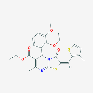 molecular formula C25H26N2O5S2 B297867 ethyl 5-(2-ethoxy-3-methoxyphenyl)-7-methyl-2-[(3-methyl-2-thienyl)methylene]-3-oxo-2,3-dihydro-5H-[1,3]thiazolo[3,2-a]pyrimidine-6-carboxylate 