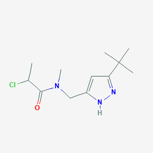 molecular formula C12H20ClN3O B2978673 N-[(3-Tert-butyl-1H-pyrazol-5-yl)methyl]-2-chloro-N-methylpropanamide CAS No. 2411193-06-9