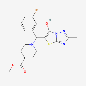 molecular formula C19H21BrN4O3S B2978678 Methyl 1-((3-bromophenyl)(6-hydroxy-2-methylthiazolo[3,2-b][1,2,4]triazol-5-yl)methyl)piperidine-4-carboxylate CAS No. 869343-09-9