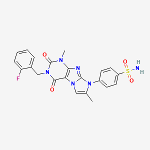 molecular formula C22H19FN6O4S B2978684 4-(3-(2-fluorobenzyl)-1,7-dimethyl-2,4-dioxo-3,4-dihydro-1H-imidazo[2,1-f]purin-8(2H)-yl)benzenesulfonamide CAS No. 938856-35-0