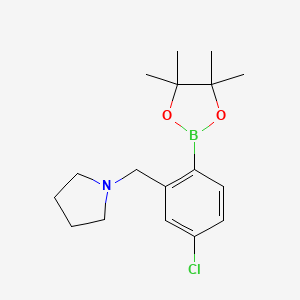 molecular formula C17H25BClNO2 B2978693 4-氯-2-(吡咯烷基甲基)苯硼酸，频哪醇酯 CAS No. 2096341-79-4