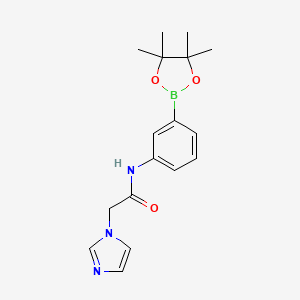molecular formula C17H22BN3O3 B2978699 2-(1H-imidazol-1-yl)-N-(3-(4,4,5,5-tetramethyl-1,3,2-dioxaborolan-2-yl)phenyl)acetamide CAS No. 2246597-84-0