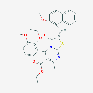 molecular formula C31H30N2O6S B297870 ethyl 5-(2-ethoxy-3-methoxyphenyl)-2-[(2-methoxy-1-naphthyl)methylene]-7-methyl-3-oxo-2,3-dihydro-5H-[1,3]thiazolo[3,2-a]pyrimidine-6-carboxylate 