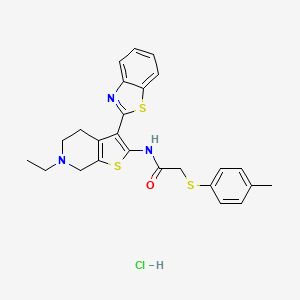 molecular formula C25H26ClN3OS3 B2978708 N-(3-(benzo[d]thiazol-2-yl)-6-ethyl-4,5,6,7-tetrahydrothieno[2,3-c]pyridin-2-yl)-2-(p-tolylthio)acetamide hydrochloride CAS No. 1329973-37-6