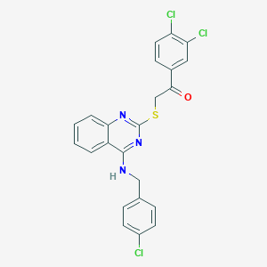 molecular formula C23H16Cl3N3OS B2978710 2-[4-[(4-Chlorophenyl)methylamino]quinazolin-2-yl]sulfanyl-1-(3,4-dichlorophenyl)ethanone CAS No. 422532-27-2