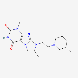 molecular formula C17H24N6O2 B2978712 1,7-dimethyl-8-(2-(3-methylpiperidin-1-yl)ethyl)-1H-imidazo[2,1-f]purine-2,4(3H,8H)-dione CAS No. 919019-19-5