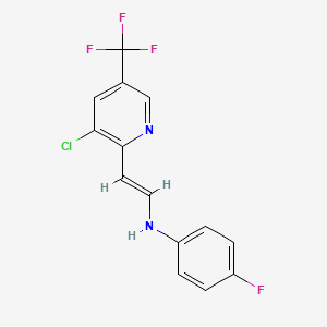 molecular formula C14H9ClF4N2 B2978722 N-[(E)-2-[3-chloro-5-(trifluoromethyl)pyridin-2-yl]ethenyl]-4-fluoroaniline CAS No. 303997-80-0