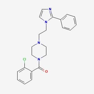 molecular formula C22H23ClN4O B2978723 (2-chlorophenyl)(4-(2-(2-phenyl-1H-imidazol-1-yl)ethyl)piperazin-1-yl)methanone CAS No. 1396855-79-0