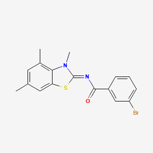 molecular formula C17H15BrN2OS B2978731 (E)-3-溴-N-(3,4,6-三甲基苯并[d]噻唑-2(3H)-亚甲基)苯甲酰胺 CAS No. 850903-05-8