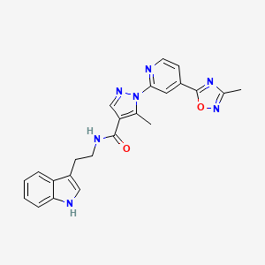 molecular formula C23H21N7O2 B2978737 N~4~-[2-(1H-indol-3-yl)ethyl]-5-methyl-1-[4-(3-methyl-1,2,4-oxadiazol-5-yl)-2-pyridyl]-1H-pyrazole-4-carboxamide CAS No. 1251597-96-2
