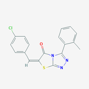 molecular formula C18H12ClN3OS B297874 6-(4-chlorobenzylidene)-3-(2-methylphenyl)[1,3]thiazolo[2,3-c][1,2,4]triazol-5(6H)-one 