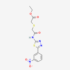 molecular formula C14H14N4O5S2 B2978748 Ethyl 2-[2-[[5-(3-nitrophenyl)-1,3,4-thiadiazol-2-yl]amino]-2-oxoethyl]sulfanylacetate CAS No. 394233-25-1