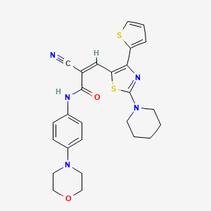 molecular formula C26H27N5O2S2 B2978753 (Z)-2-Cyano-N-(4-morpholin-4-ylphenyl)-3-(2-piperidin-1-yl-4-thiophen-2-yl-1,3-thiazol-5-yl)prop-2-enamide CAS No. 744264-23-1