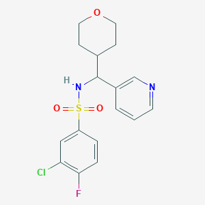 molecular formula C17H18ClFN2O3S B2978759 3-chloro-4-fluoro-N-(pyridin-3-yl(tetrahydro-2H-pyran-4-yl)methyl)benzenesulfonamide CAS No. 2034260-36-9