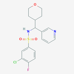 molecular formula C17H18ClFN2O3S B2978759 3-chloro-4-fluoro-N-[(oxan-4-yl)(pyridin-3-yl)methyl]benzene-1-sulfonamide CAS No. 2034260-36-9