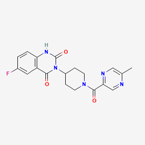 molecular formula C19H18FN5O3 B2978769 6-fluoro-3-(1-(5-methylpyrazine-2-carbonyl)piperidin-4-yl)quinazoline-2,4(1H,3H)-dione CAS No. 2034459-80-6