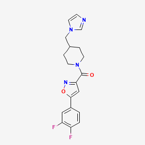 molecular formula C19H18F2N4O2 B2978775 (4-((1H-imidazol-1-yl)methyl)piperidin-1-yl)(5-(3,4-difluorophenyl)isoxazol-3-yl)methanone CAS No. 1334373-54-4